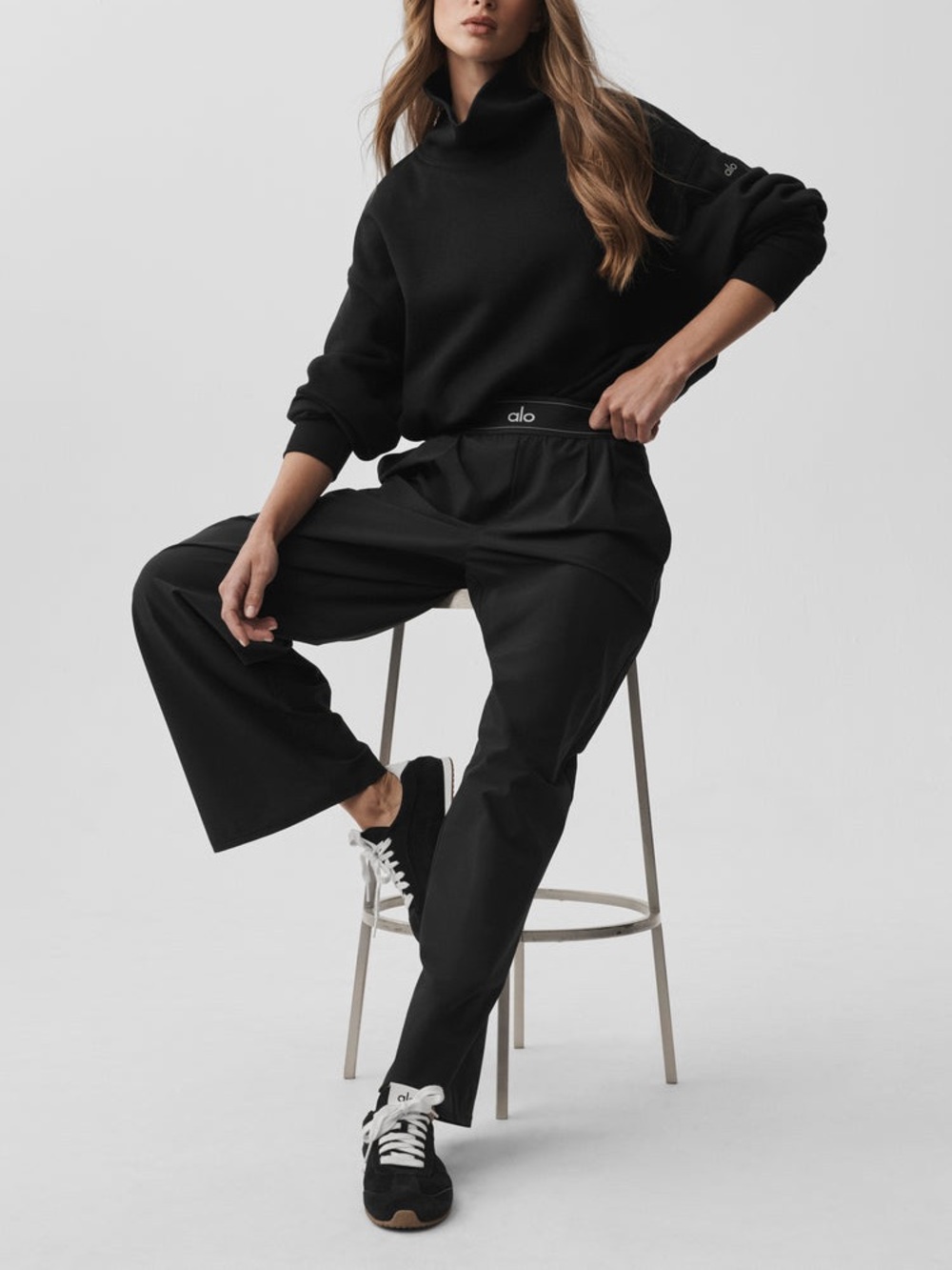 ALO Yoga Suit Trouser Black Wide-Leg Pull-On Pants S
